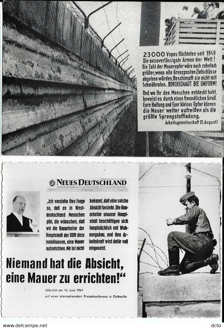 2 Cpsm BERLIN Mauer Niemand Hat Die Absicht, Eine Mauer Zu Errichten ! & 23000 Vopos Flüchteten Seit 1949... - Muro Di Berlino