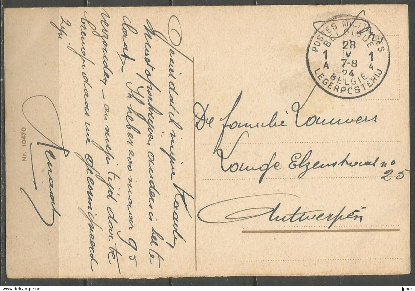 Belgique - Cachet "POSTES MILITAIRES 1" Du 28-5-24 - Carte Postale Vallée Du Rhein - Loreley-Felsen - Lettres & Documents