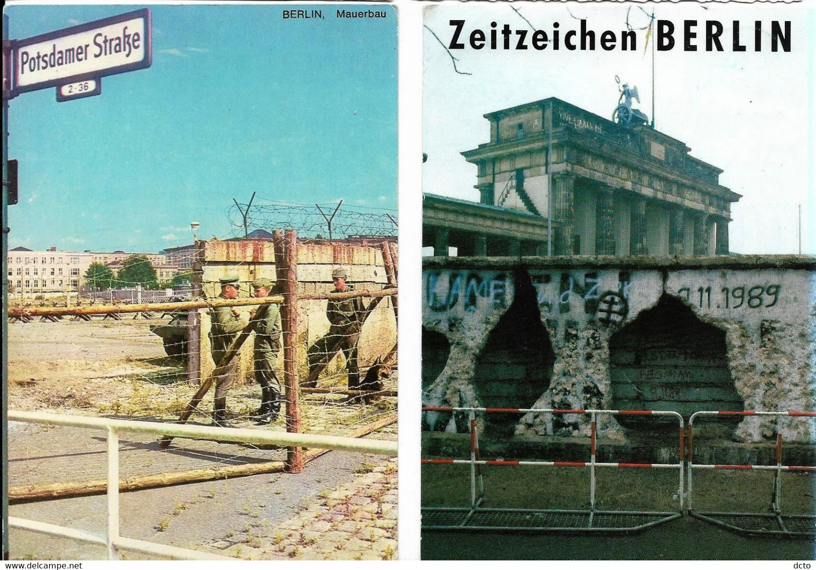 2 Cpm BERLIN Mauerbau Potsdamer Strasse & Zeitzeichen BERLIN Brandenburger Tor - Muro Di Berlino