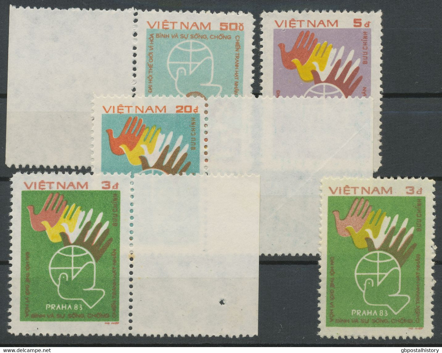 VIETNAM 1983 International Peace Meeting, Prague Superb U/M Set, VARIETY: 3 D. Additionally On Gray Paper With Colors In - Vietnam