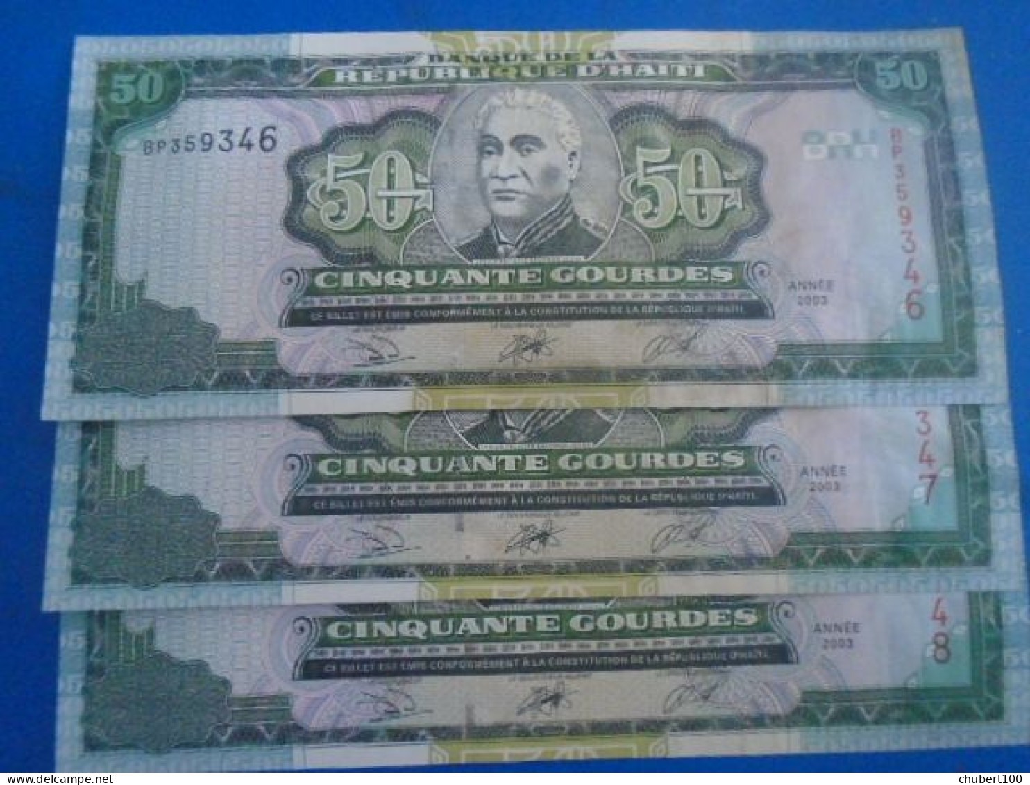 HAITI , P 267b , 50 Gourdes  , 2003, AU UNC Presque Neuf , 3 Consecutive Notes - Haïti