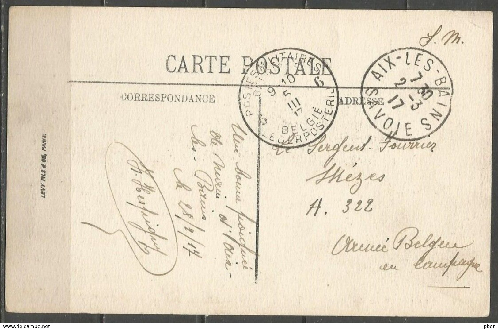 Belgique - Cachet "POSTES MILITAIRES 6" Du 5-3-17 + Cachet AIX-LES-BAINS 2-3-17 - Carte Postale CHAMBERY - Brieven En Documenten