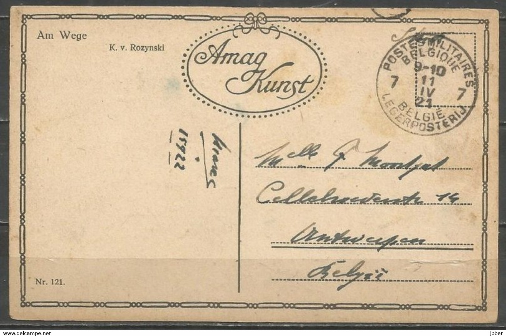 Belgique - Cachet "POSTES MILITAIRES 7" Du 11-4-21 - Carte Postale Fantaisie - Lettres & Documents