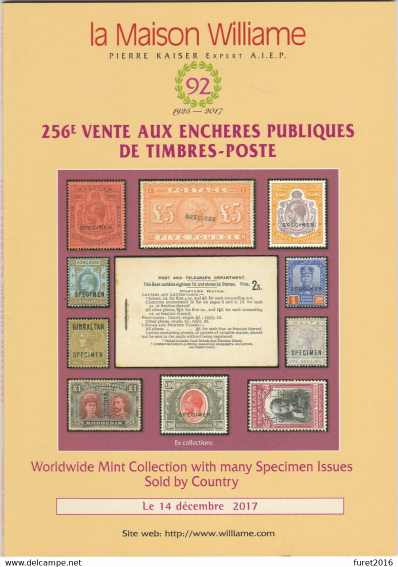 LA MAISON WILLIAME 256 Eme Vente WORLDWIDE MINT COLLECTION - Catalogues De Maisons De Vente