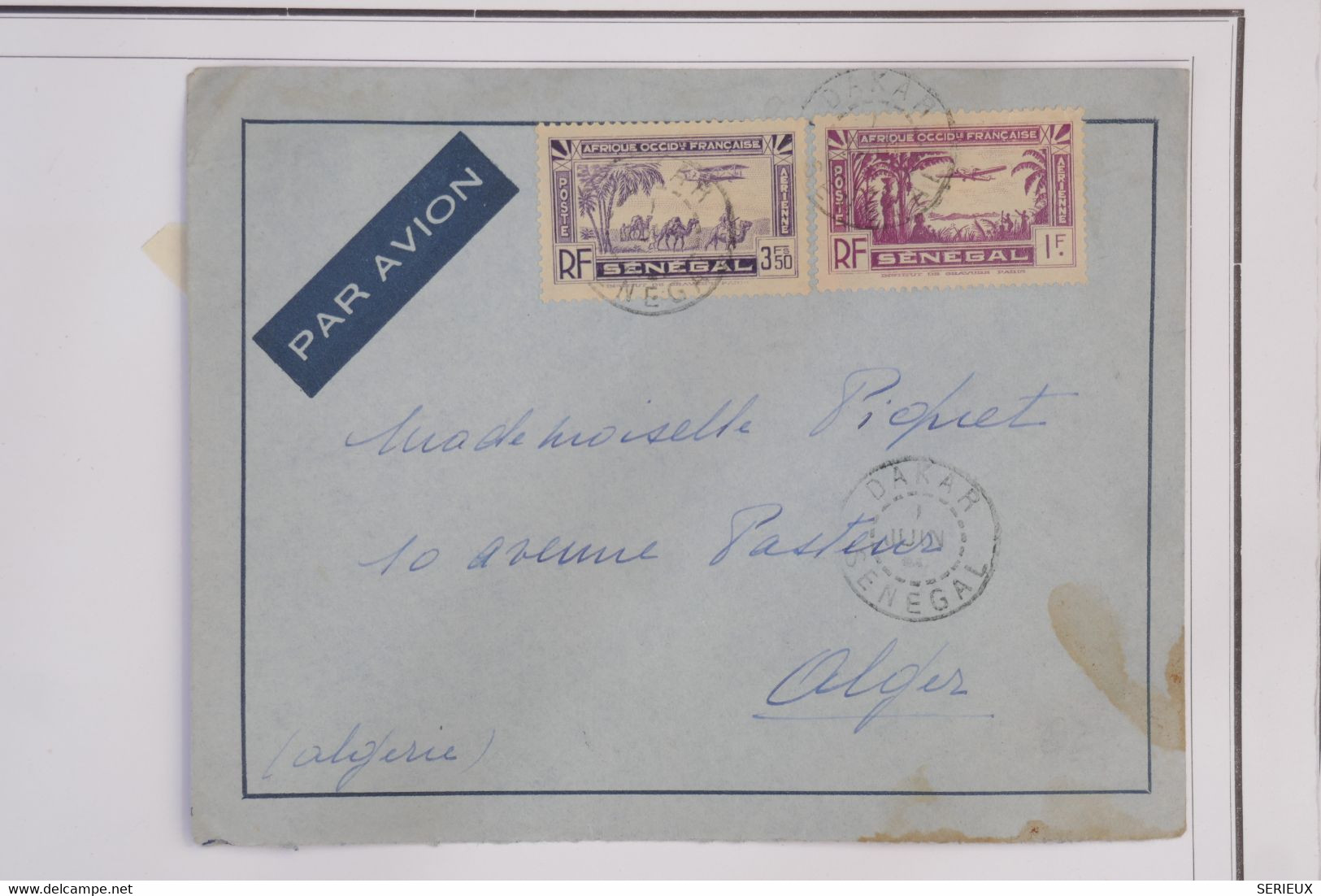 AZ10 AOF SENEGAL   BELLE LETTRE  1935   DAKAR  A ALGER   + AFFRANCH. INTERESSANT - Poste Aérienne