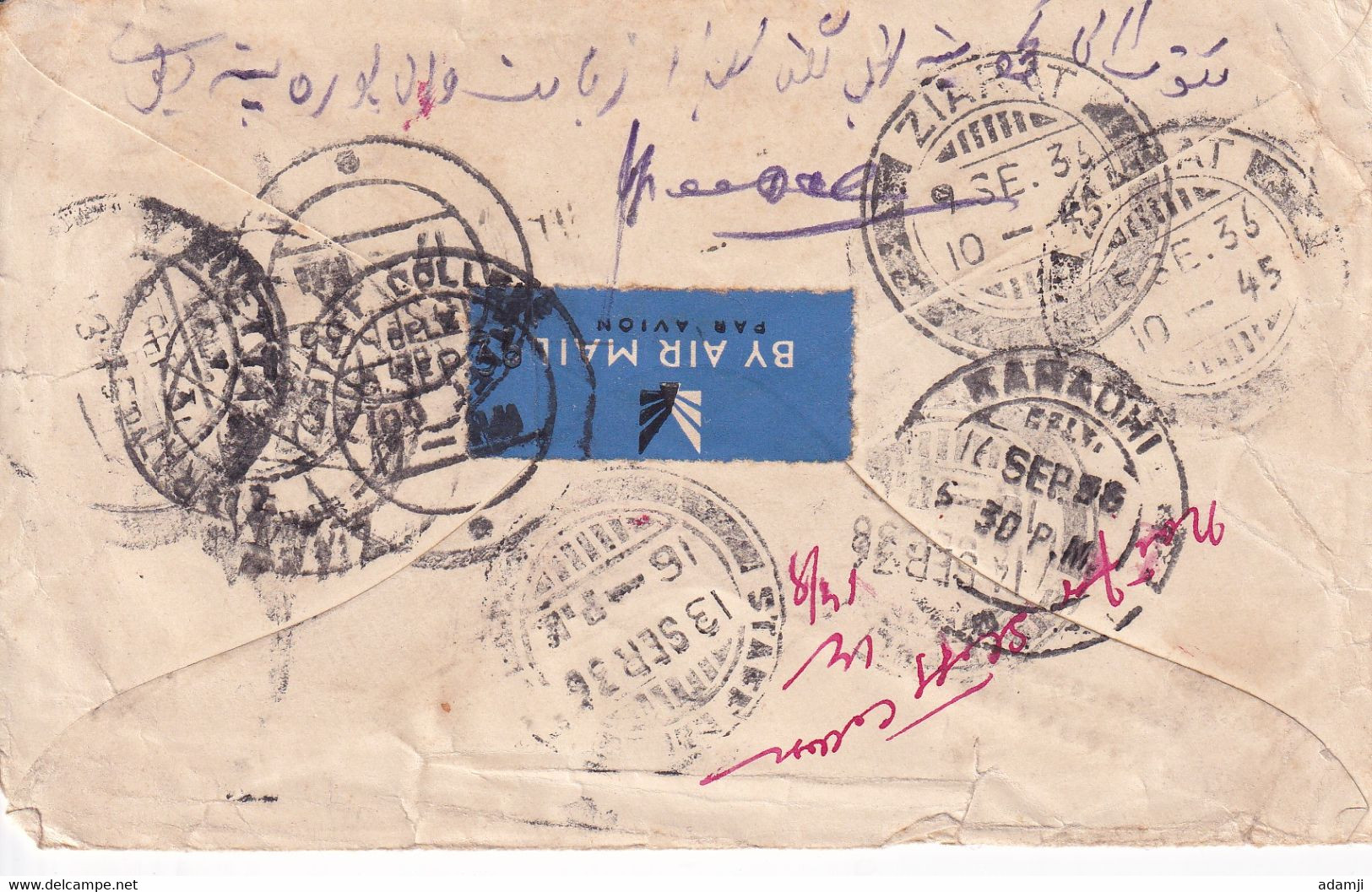 GREAT BRITAIN 1936 EDWARD VIII COVER TO INDIA (BALUCHISTAN Now PAKISTAN) VIA MULTPLE CITIES POSTMARK RARE. - Lettres & Documents