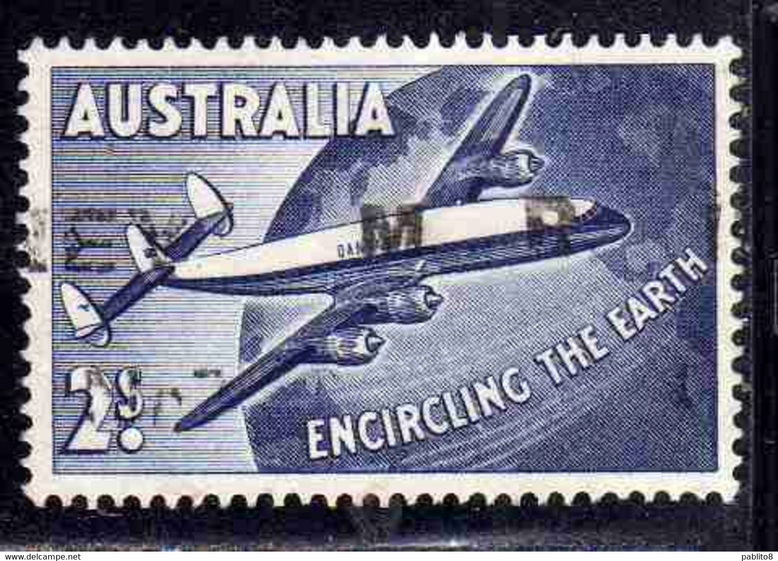 AUSTRALIA 1958 AIR POST MAIL AIRMAIL INAUGURATION AUSTRALIAN ROUND THE WORLD AIR SERVICE 2sh USED USATO OBLITERE' - Used Stamps