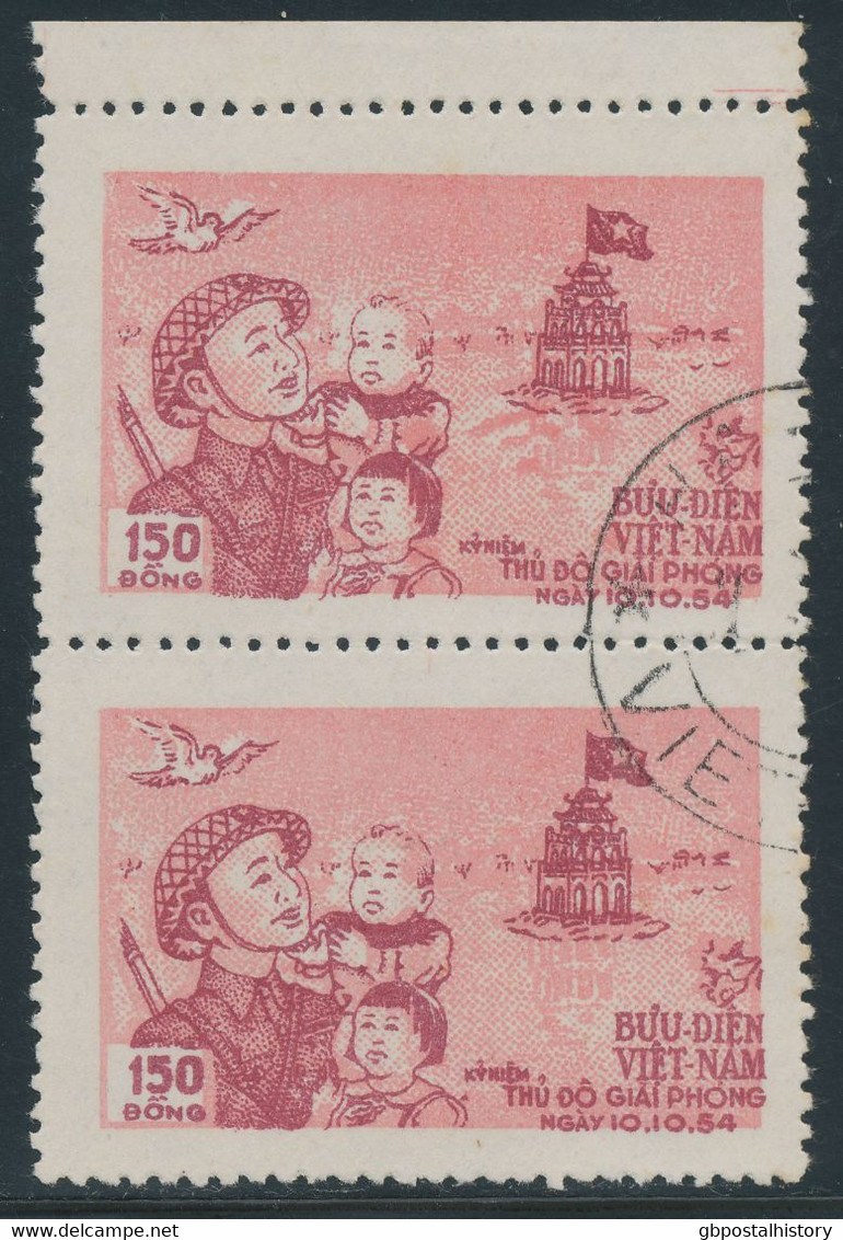 VIETNAM 1955, Liberation Of The Capital Hanoi, 150 D Pink/brown-red (soldier With Children, In The Background VARIETY - Vietnam