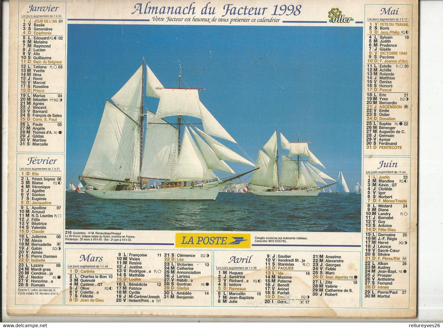 Almanach Du Facteur , 1998 - Format 27.5 Cm Sur 21.5 Cm - Grand Format : 1991-00