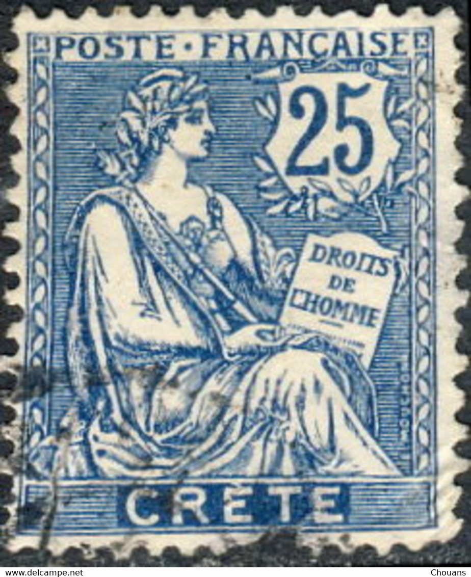 Crète 1902. Bureaux Français ~ YT 9 - - 25 C. Type Mouchon - Oblitérés