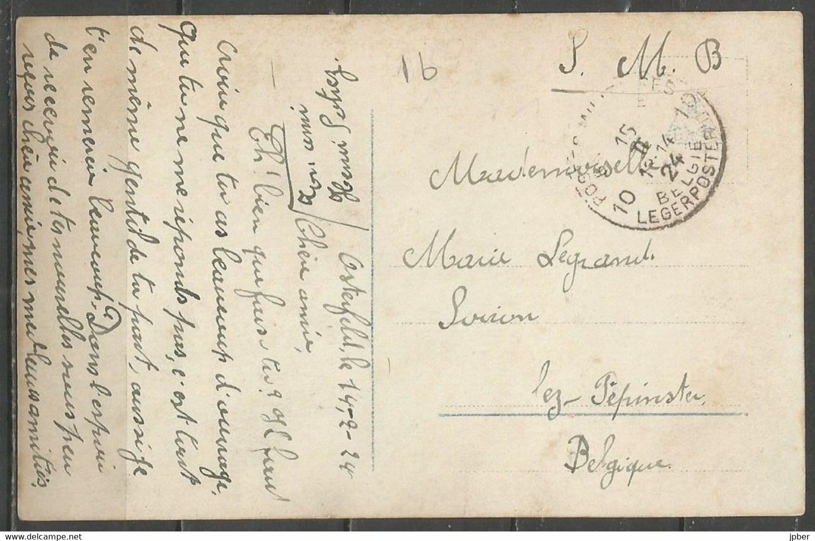 Belgique - Cachet "POSTES MILITAIRES 10" Du 15-10-24 - Carte Postale Fantaisie - Lettres & Documents