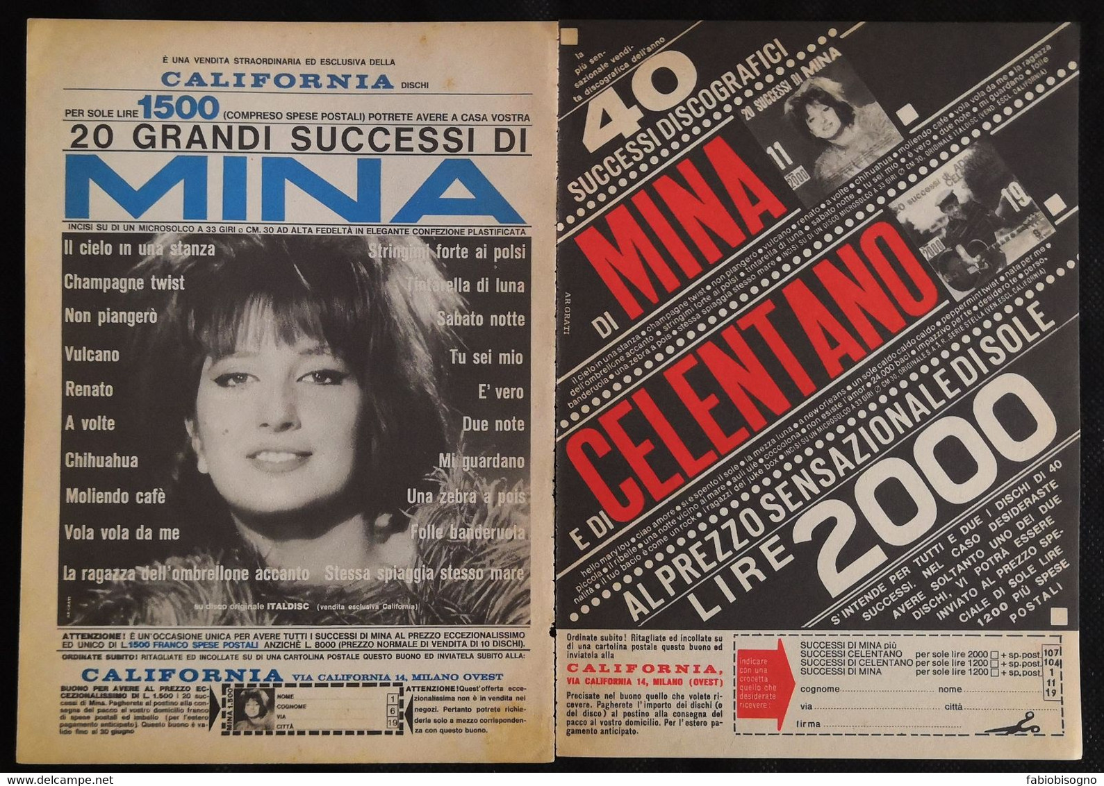 1964 - Successi Di MINA E CELENTANO - 2 Pag. Pubblicità Cm. 13 X 18 - Plakate & Poster