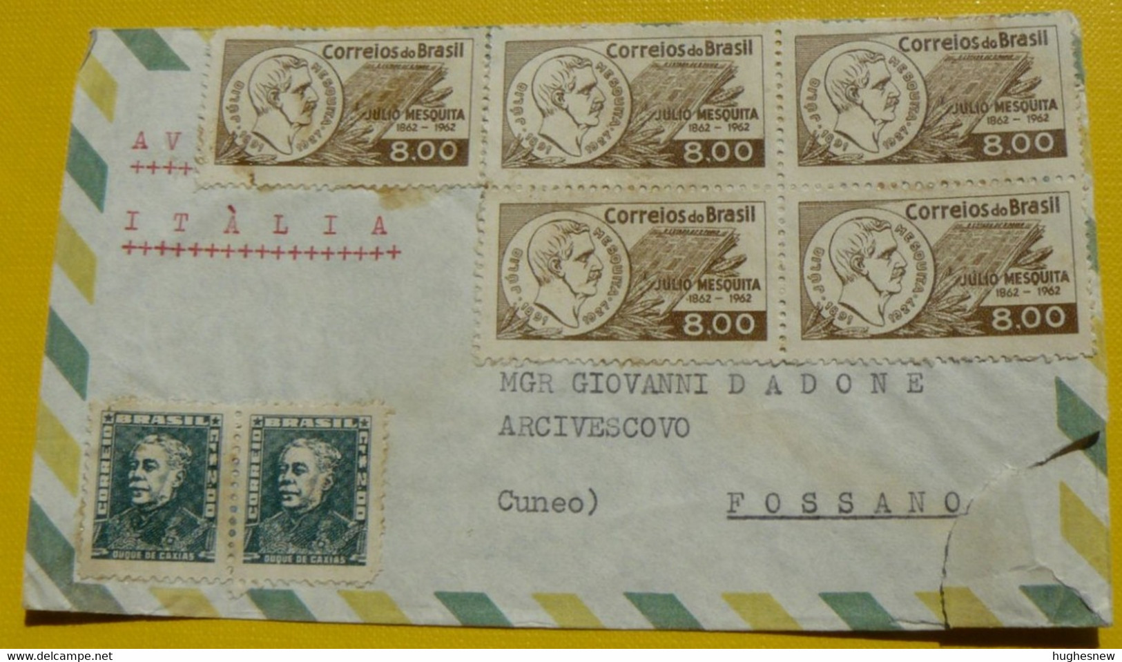 BRAZIL 1964 _ ENVELOPE  LETTER + 7 BEAUTIFUL  STAMPS  NOT STAMPED,  TRAVELED  TO  BISHOP  OF  FOSSANO - CUNEO  ( ITALY ) - Cartas & Documentos