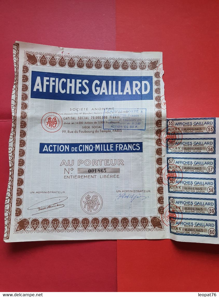 Action De 5000fr Au Porteur Des Affiches Gaillard -  JJ 12 - S - V