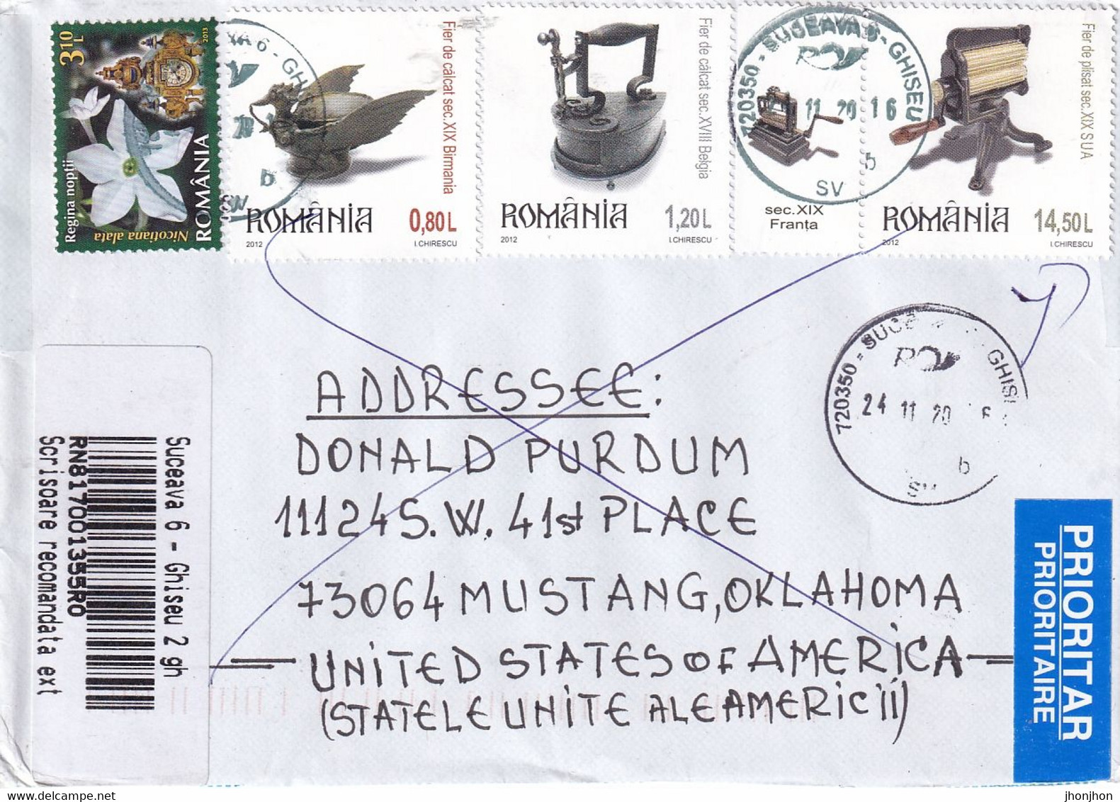 Romania -  Envelope Circulated In 2020 To The USA With Rich Franking - Themed, Irons. - Brieven En Documenten