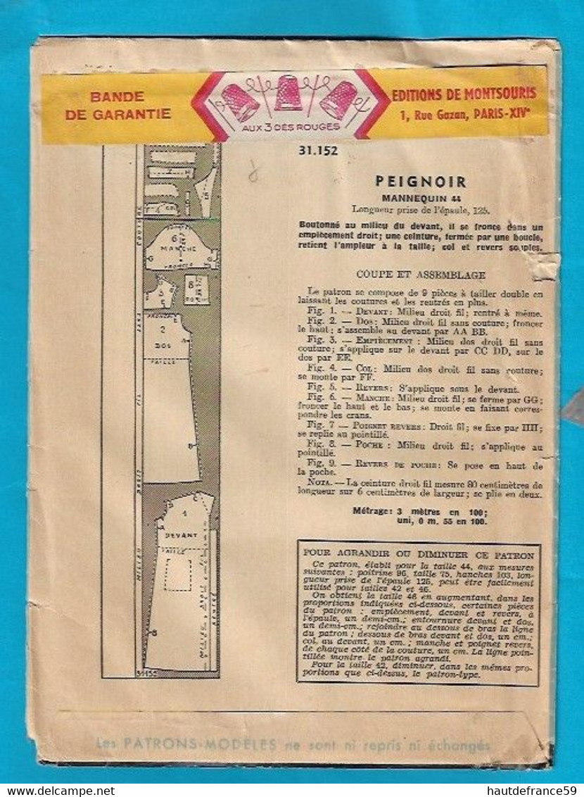 Ancien PATRON Modèle PEIGNOIR Crépon - édité  Par Le Petit Echo De La Mode - Schnittmuster