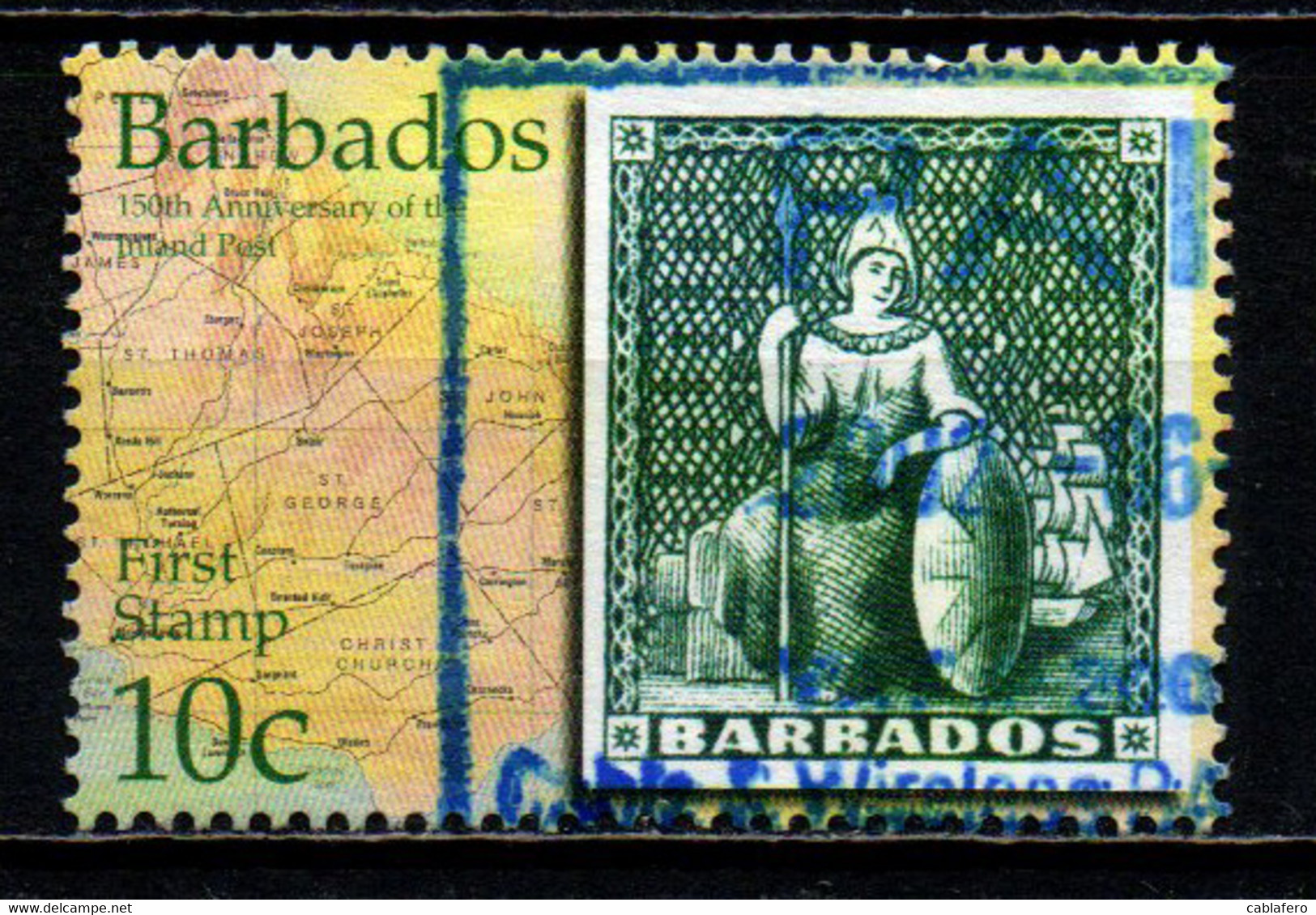 BARBADOS - 2002 - Map Of Barbados And Inland Post 150th Anniv. - USATO - Barbados (1966-...)