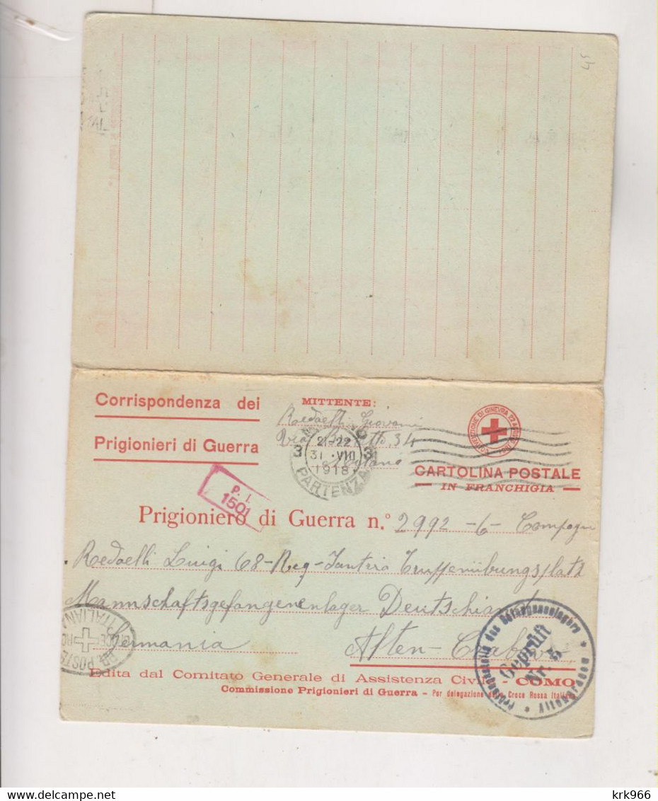 ITALY 1918 WW I POW Nice Censored Stationery To Germany - Autres & Non Classés