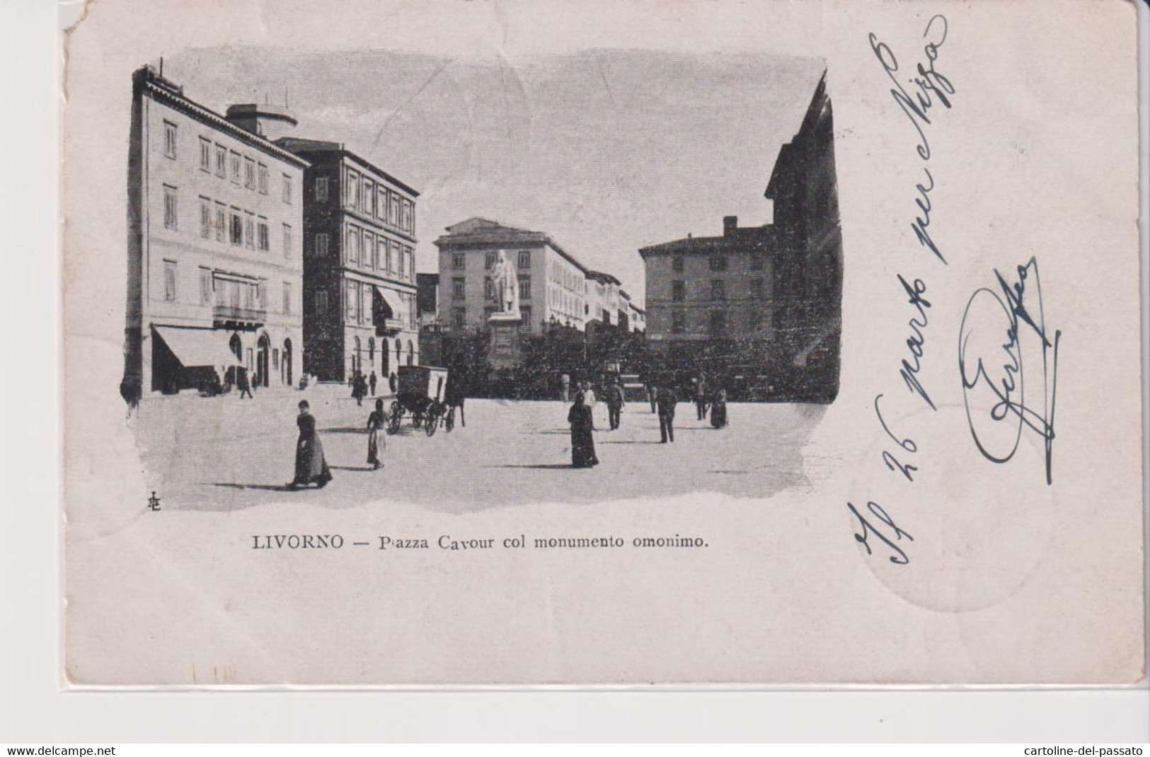 LIVORNO  PIAZZA CAVOUR COL MONUMENTO OMONIMO VG 1903 - Livorno
