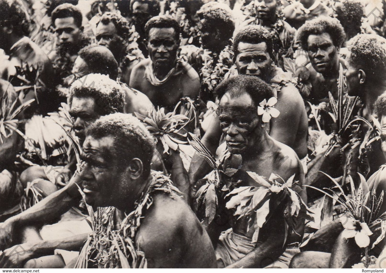 CARTOLINA  ILES FIDJI-OCEANIE-GROUPE DE FIDJIENS DANS UNE CEREMONIE INDIGENE,NON VIAGGIATA - Fidji