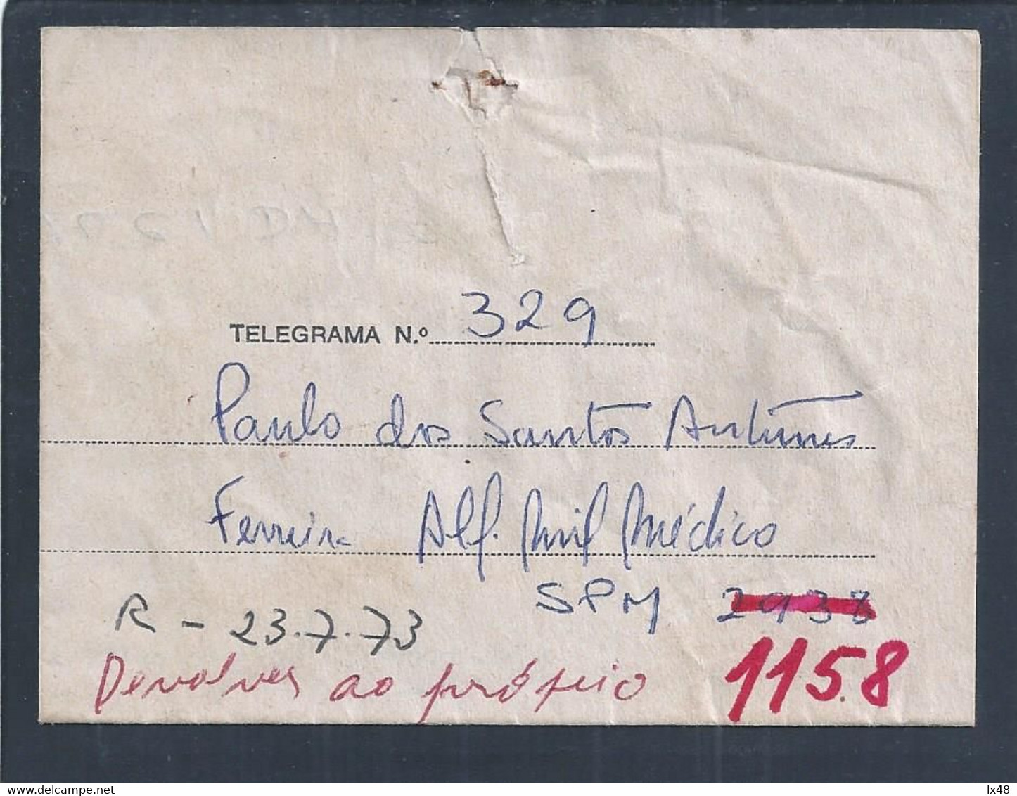 Raro Telegrama Da Guiné De 1962 Com Obliteração Do Serv. Postal Militar . EPM 8/SC. Reencaminhado Do SPM 2938 Para 1158. - Storia Postale