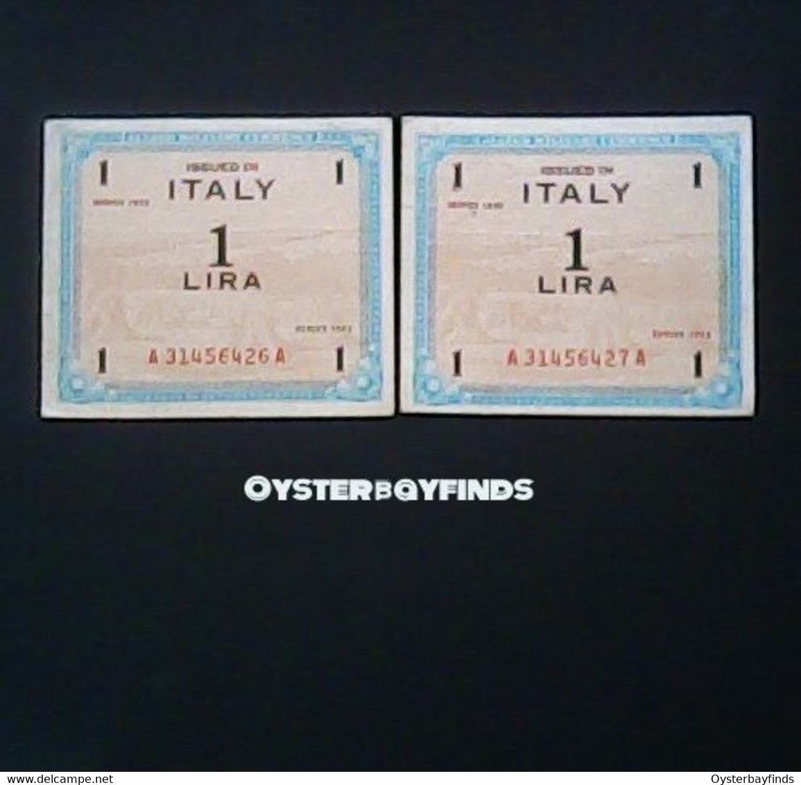 Italy 1943: 2 X 1 Lira With Consecutive Serial Numbers - Allied Occupation WWII