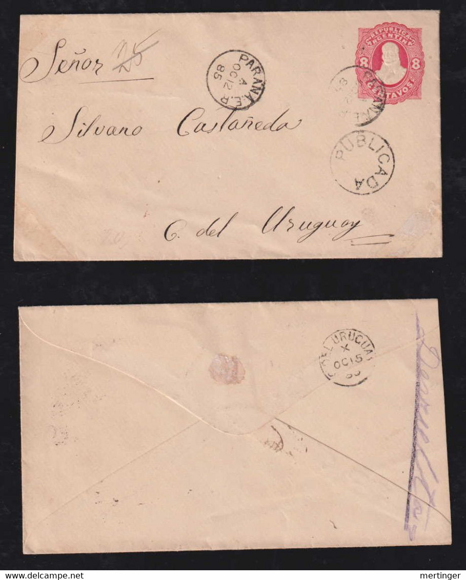 Argentina 1885 Stationery Envelope 8c PARANA X CONCEPCION DEL URIGIAY Publicada Postmark - Lettres & Documents