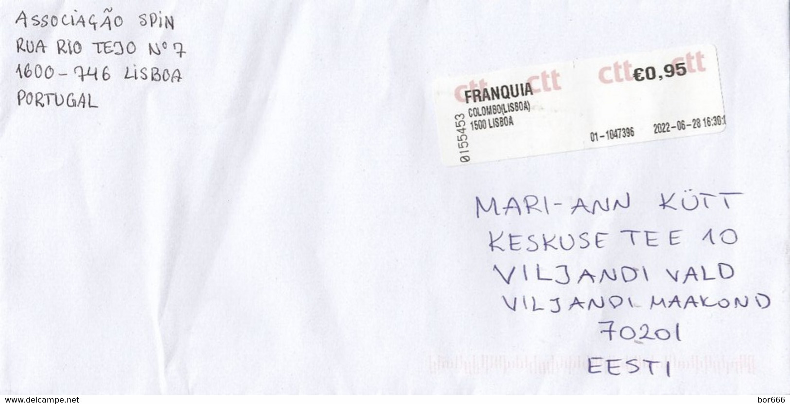 GOOD PORTUGAL Postal Cover To ESTONIA 2022 - Good Stamped: Automat Stamp - Briefe U. Dokumente