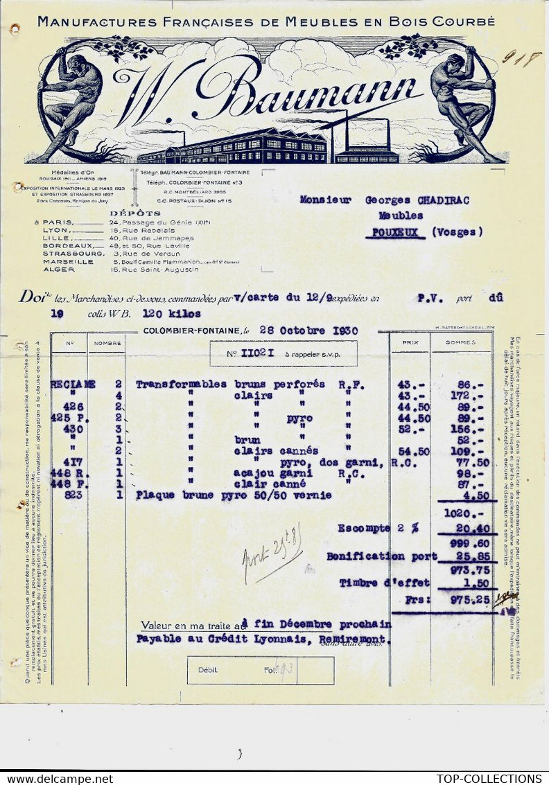 1930 ART DECO ART NOUVEAU MEUBLES EN BOIS COURBE W. BAUMANN à COLOMBIER FONTAINE (Doubs)pour G.Chadirac à Pouxeux Vosges - Regno Unito