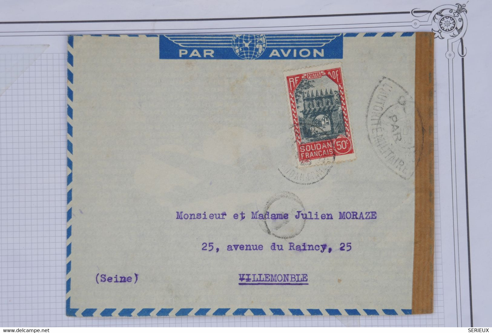 AZ11 SOUDAN   BELLE LETTRE CENSUREE 1945  PAR AVION A VILLEMONBLE  FRANCE++ + + AFFRANCH. PLAISANT - Briefe U. Dokumente