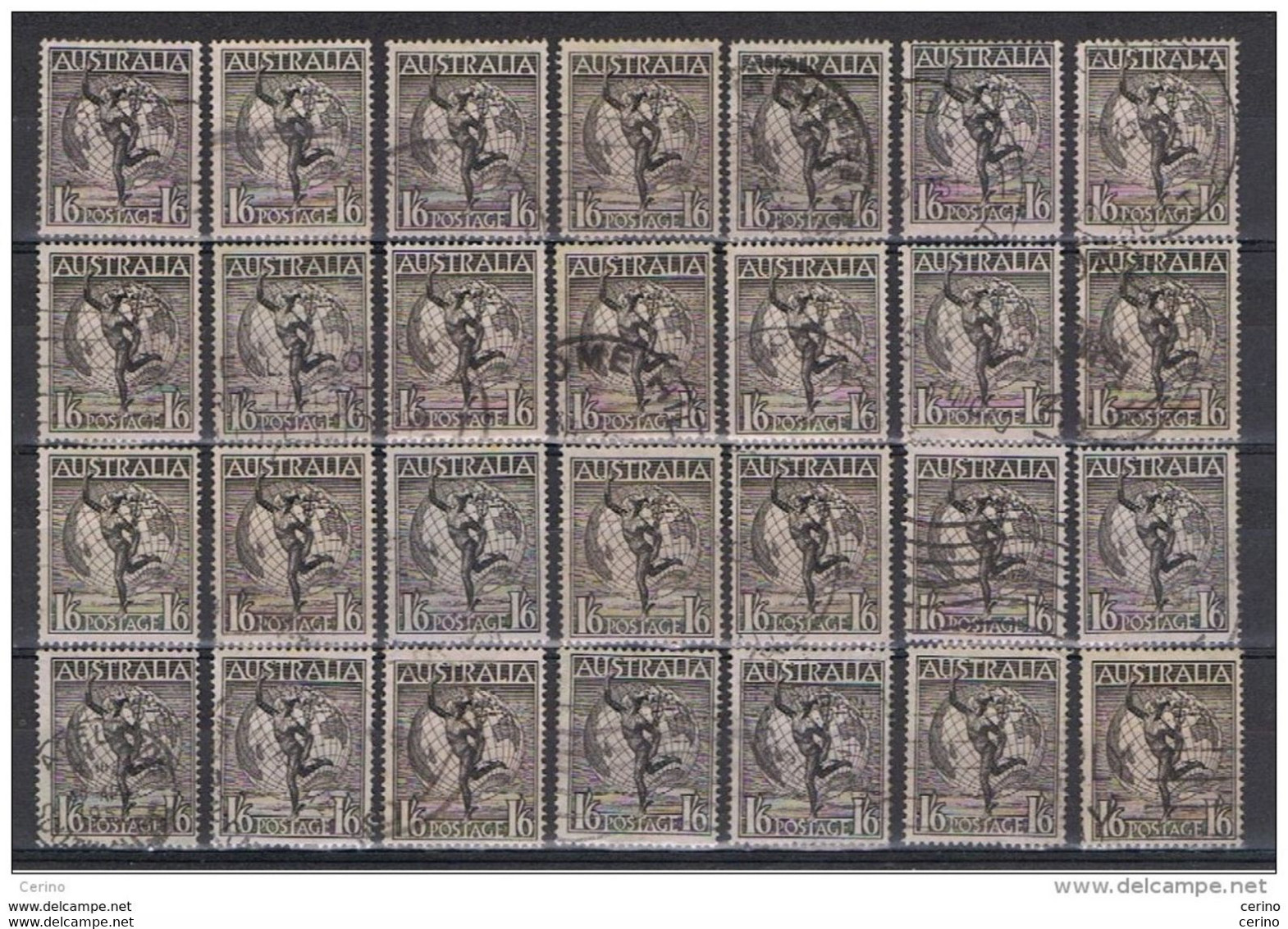 AUSTRALIA:  1949  AIR  MAIL  -  1/6  USED  STAMPS  -  REP.  28  EXEMPLARY  -  WATERMARK  -  YV/TELL. 7 - Gebraucht