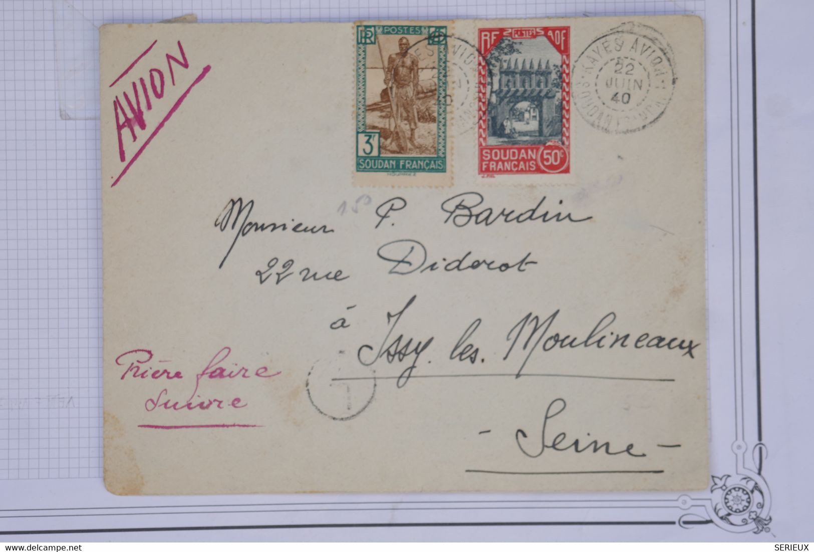 AZ11 SOUDAN  BELLE LETTRE  1940 PAR AVION A ISSY  FRANCE++1F50 + + AFFRANCH. PLAISANT - Covers & Documents