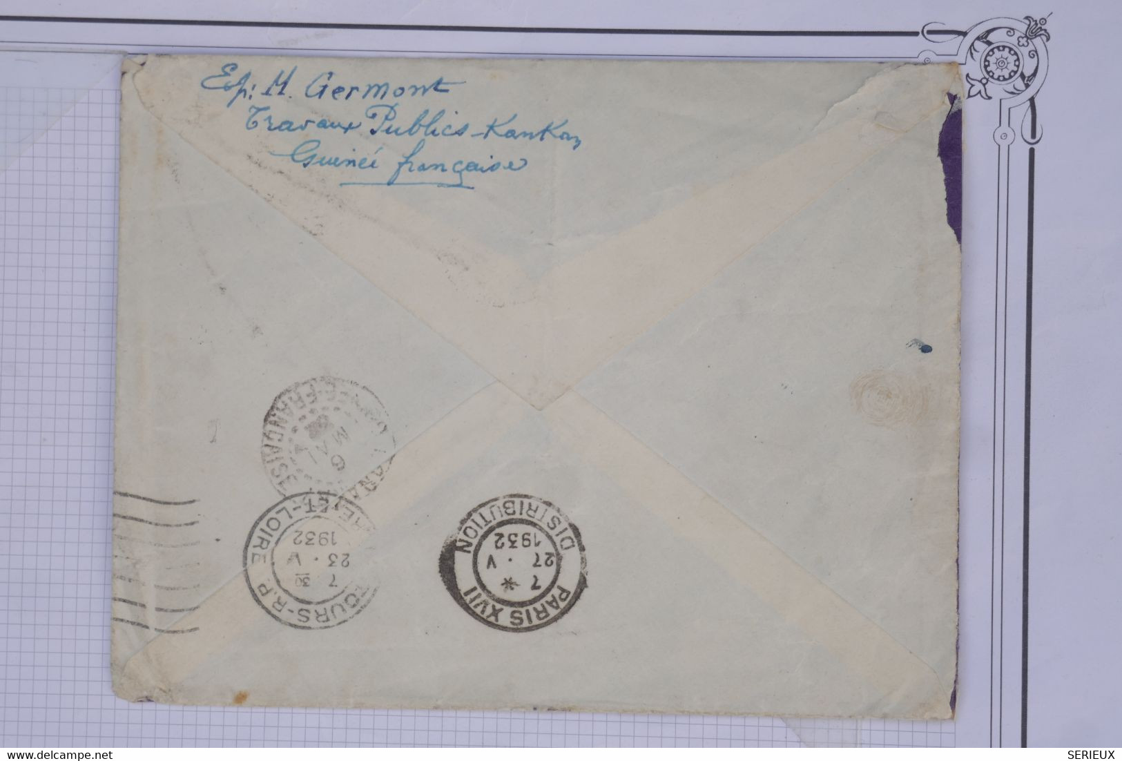 AZ11 AOF GUINEE  BELLE LETTRE 1939 PETIT BUREAU KARKAN ?  A TOURS  FRANCE++PAIRE DE TP  + + AFFRANCH. PLAISANT - Lettres & Documents