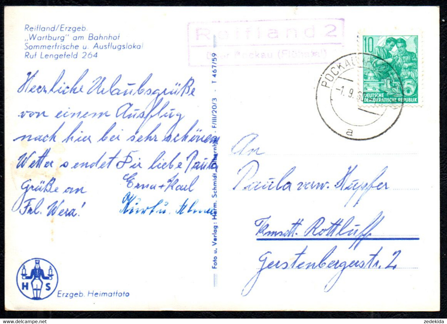 A9245 - Reifland - Wartburg Am Bahnhof Gaststätte - Verlag Hermann Schmidt - Landpost Landpoststempel üner Pockau - Marienberg