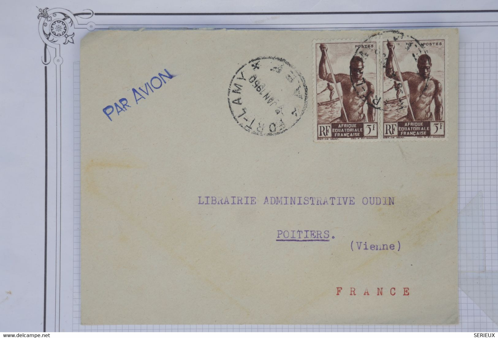 AZ11 AEF  BELLE LETTRE  1950  FORT LAMY A POITIERS  FRANCE++PAIRE DE TP  + + AFFRANCH. INTERESSANT - Storia Postale