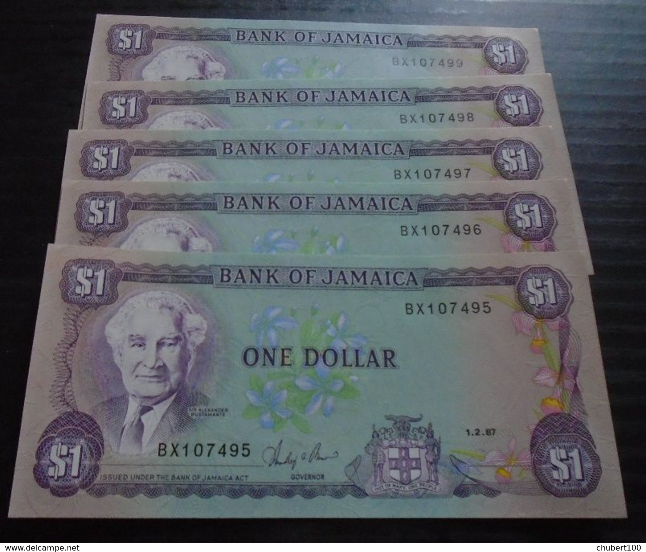 JAMAICA , P 68Ab , 1 Dollar , 1987, UNC  Neuf , 5 Notes - Jamaica