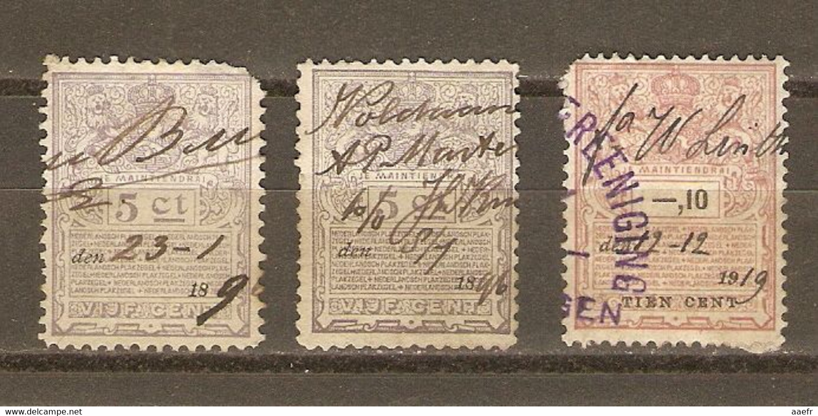 Pays-Bas  - Fiscaux - 1896/1909 - Petit Lot De 3 Timbres - 2 X 5 Centimes - 1 X 10 Centimes - Fiscali