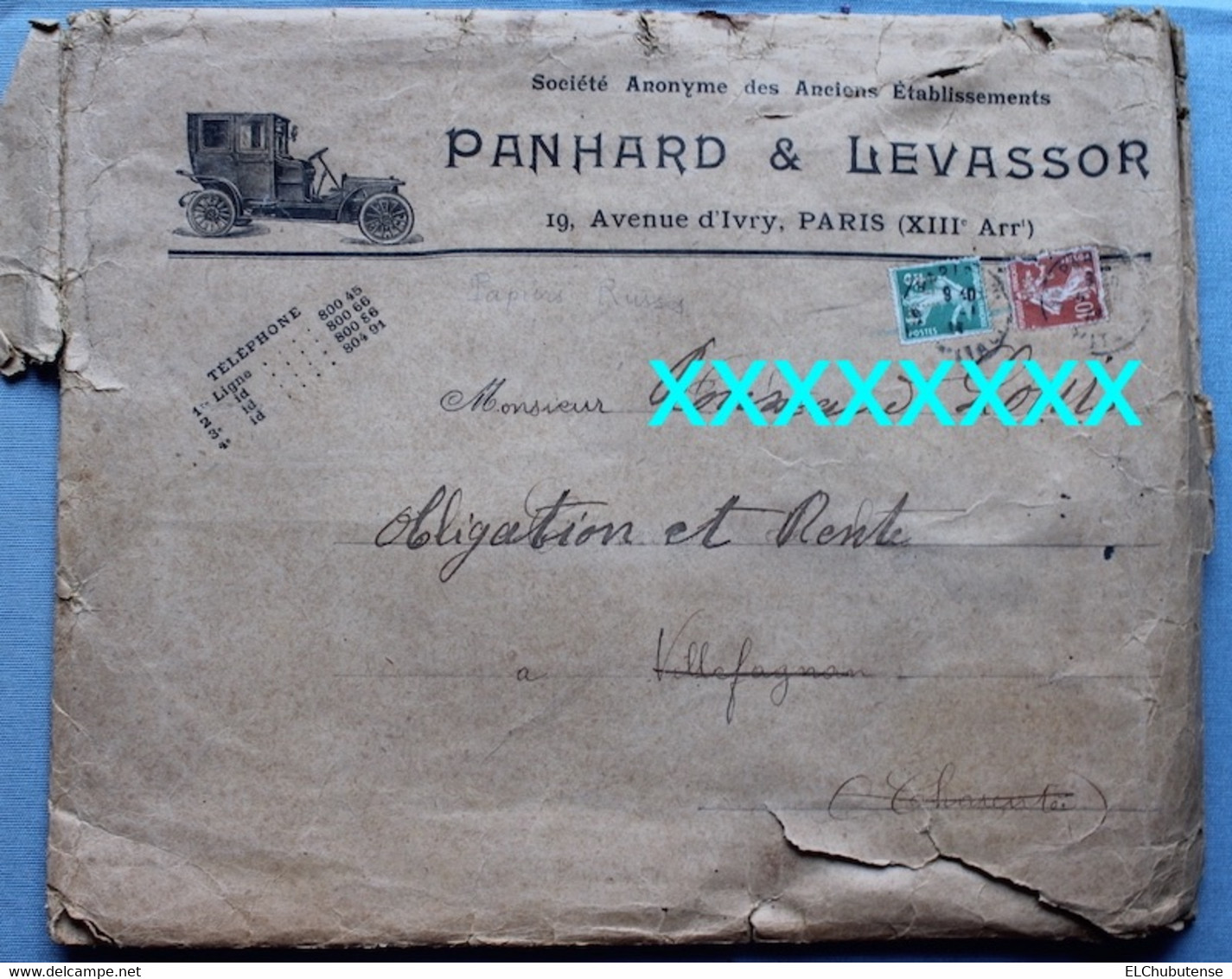 Enveloppe Entreprise Société Automobile Panhard Et Levassor Années 1910 - Non Classés