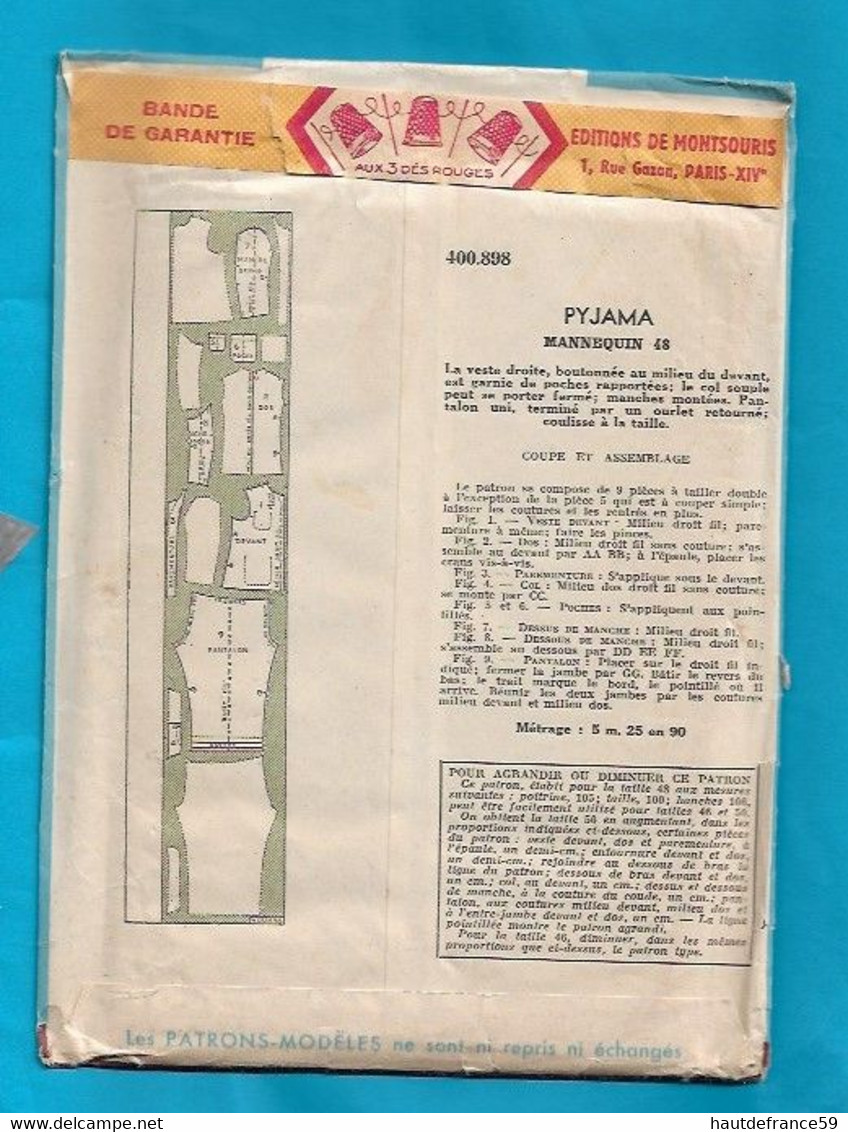 Ancien PATRON Modèle   PYJAMA   Manequin 48    400898     - édité  Par Le Petit Echo De La Mode , Bande De Garantie - Patterns