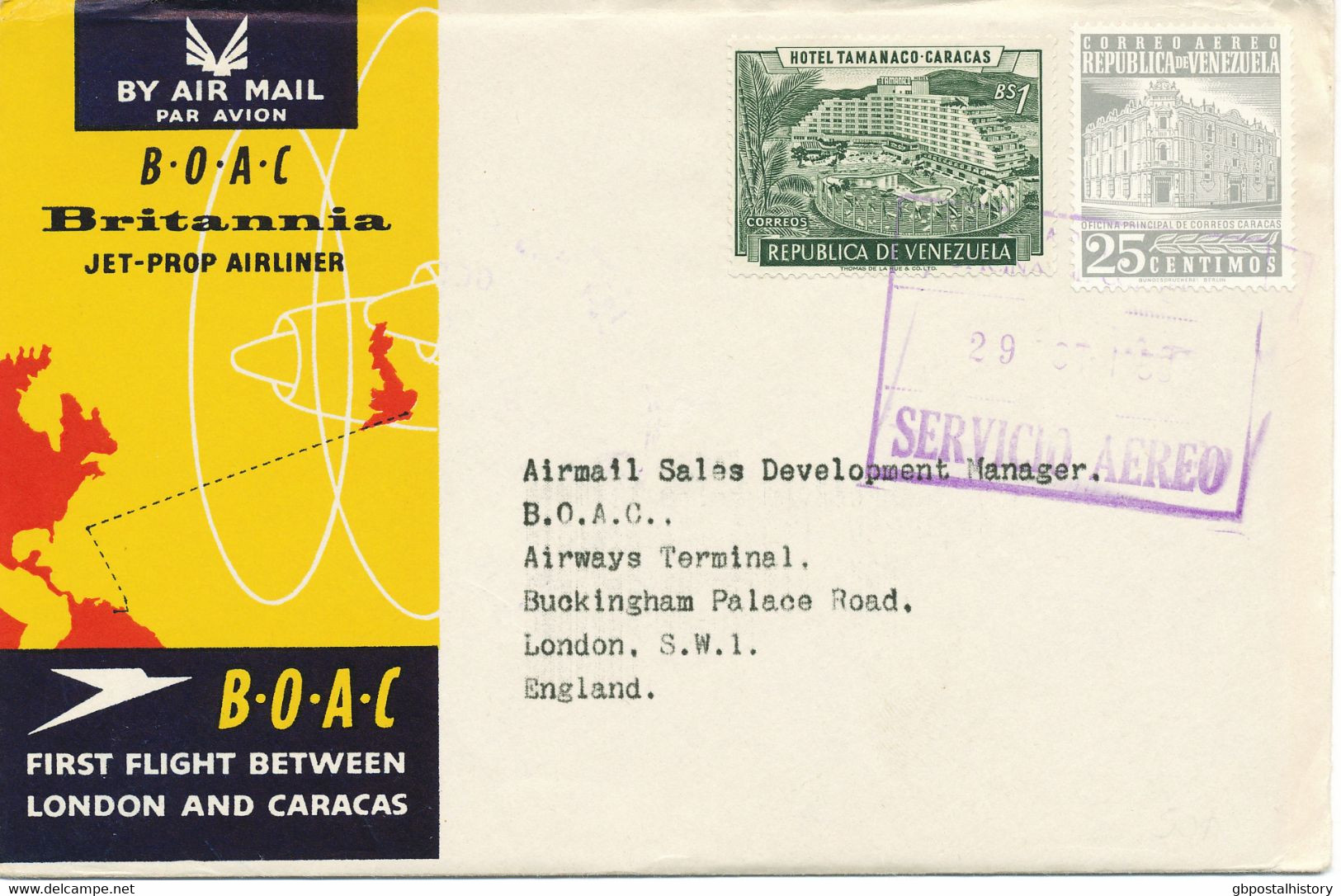 VENEZUELA October 29, 1958, Superb Rare First Flight Cover Of The BOAC - Britannia Jet-Prop-Airliner "CARACAS - LONDON" - Venezuela