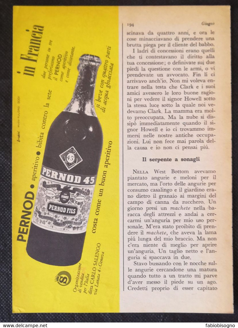 1963 - Aperitivo PERNOD Paris ( Carlo Salengo Genova )- 1 Pag. Pubblicità Cm. 13 X 18 - Spirits