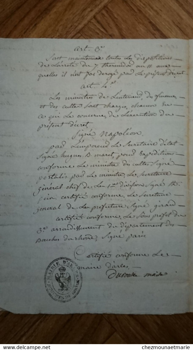 COPIE MINUTES MINISTÈRE DES CULTES AN 13 SIGNE HENRY DU ROURE MAIRE ARLES BOUCHES DU RHONE - Documenti Storici