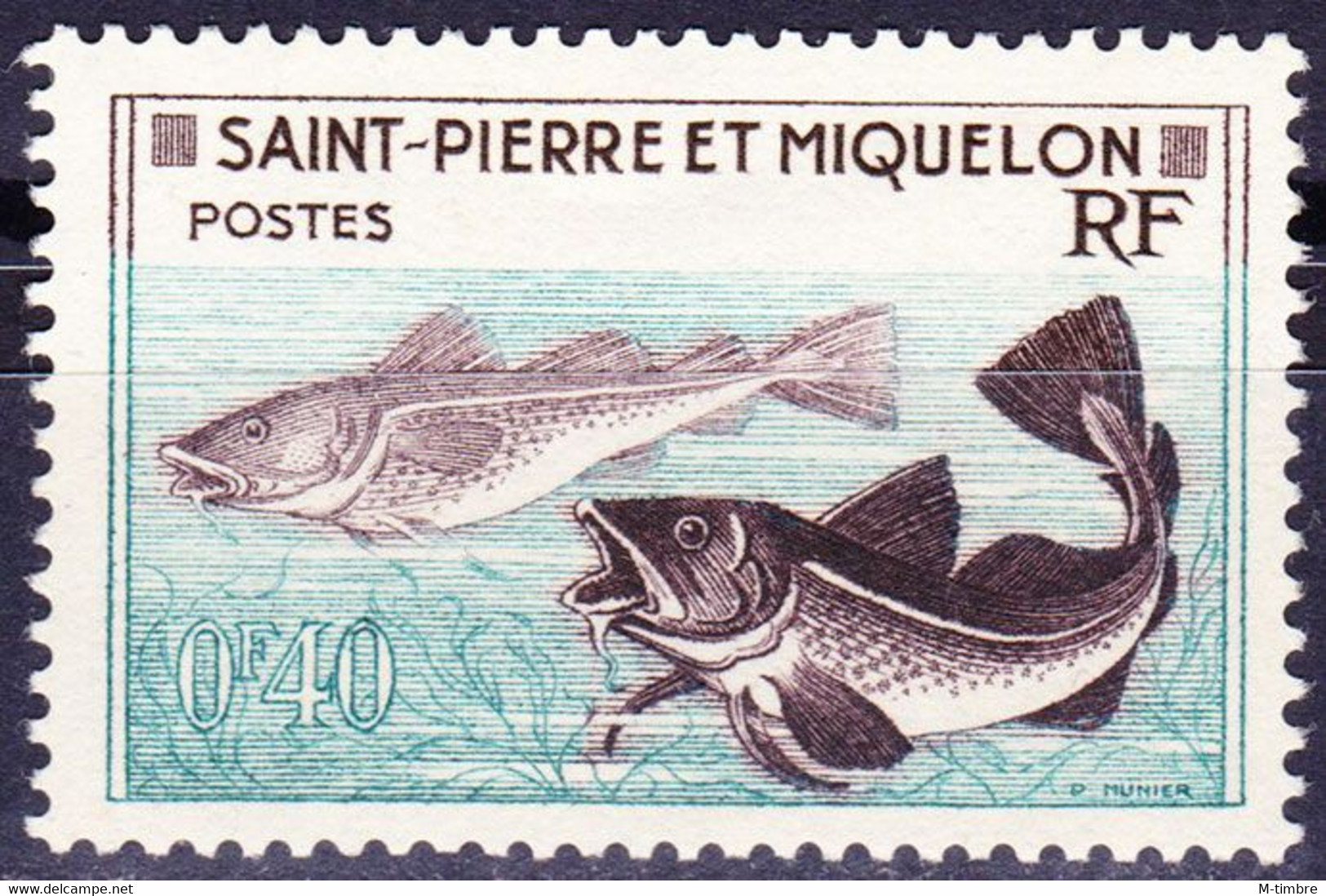 Saint Pierre Et Miquelon YT 353 Mi 381 Année 1957 (Used °) (Neuf Sans Gomme) Animaux - Poisson - Fish - Gebraucht