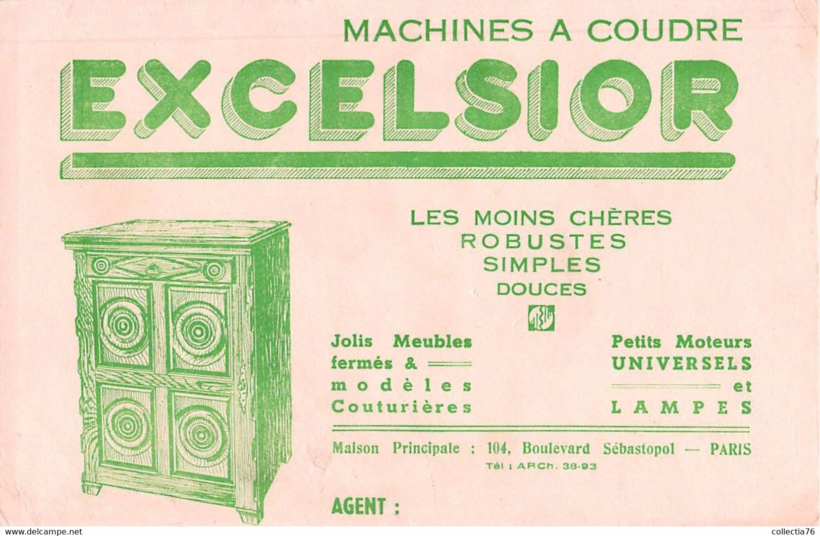 VIEUX PAPIERS BUVARD 13 X 22 CM MACHINES A COUDRE EXCELSIOR PARIS - E