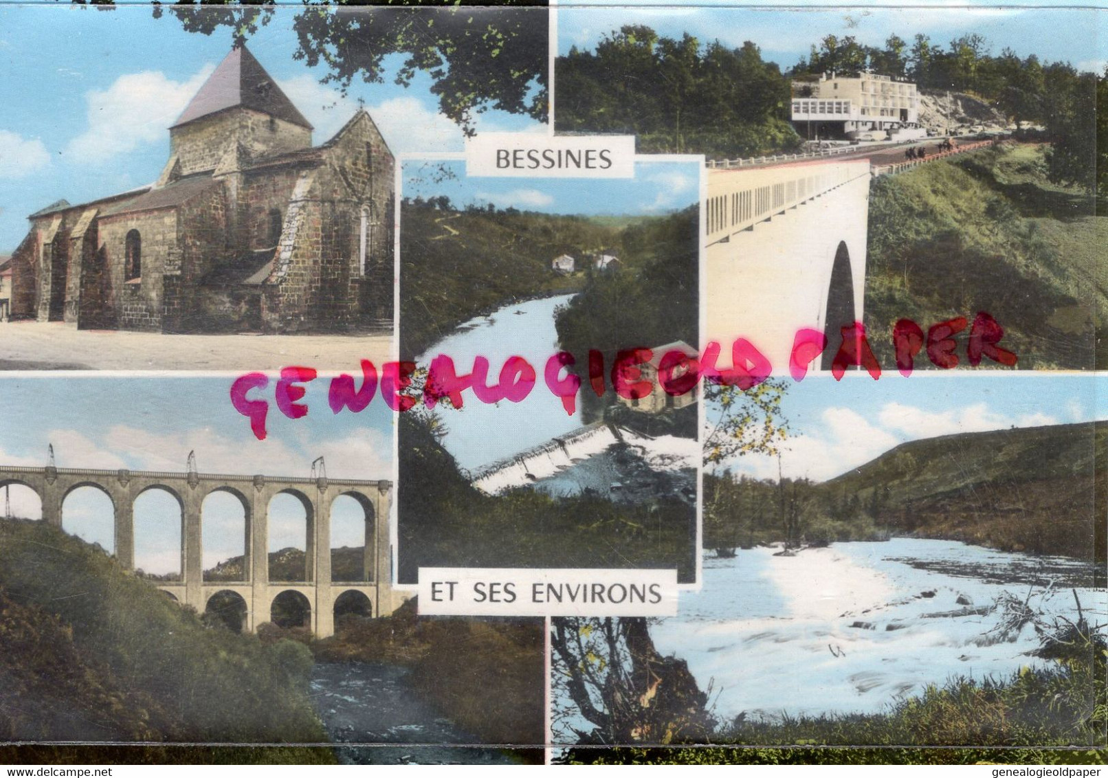 87- BESSINES SUR GARTEMPE- EGLISE- HOTEL DE LA VALLEE- VALLEE -VIADUC ROCHEROLLES -ECLUSE -THEOJAC LIMOGES N° 14-17 - Bessines Sur Gartempe