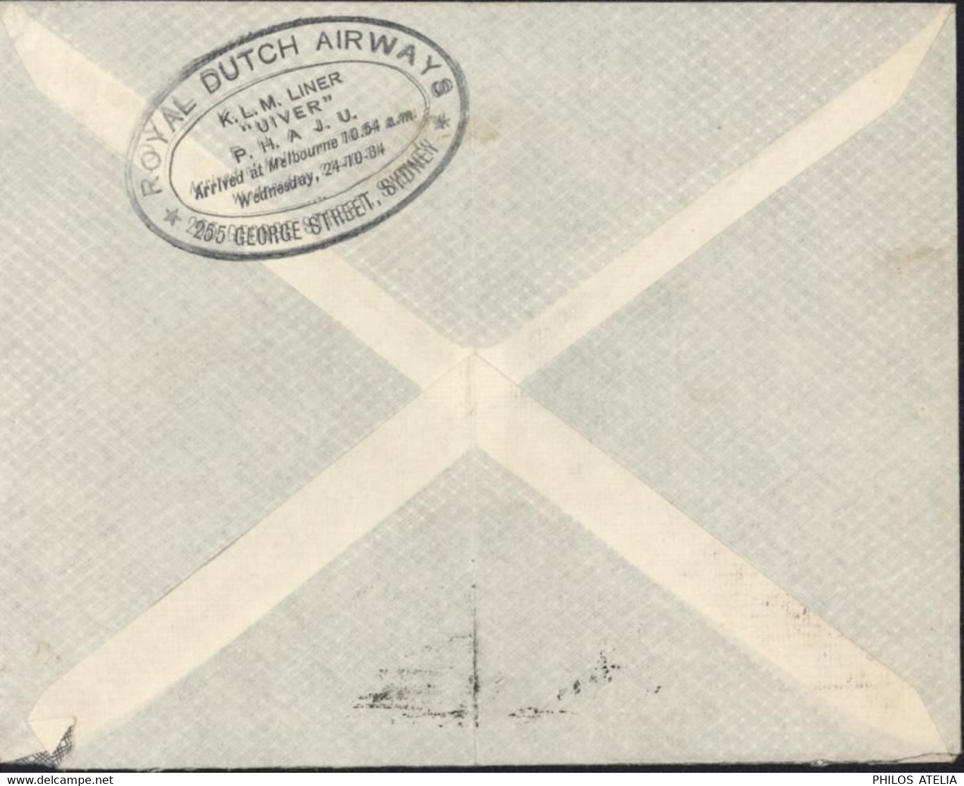 Enveloppe Royal Dutch Air Lines Cachet Sydney N.S.W 6 NOV 1934 Posted Oversea Box Flamme Use Australian Products - Covers & Documents