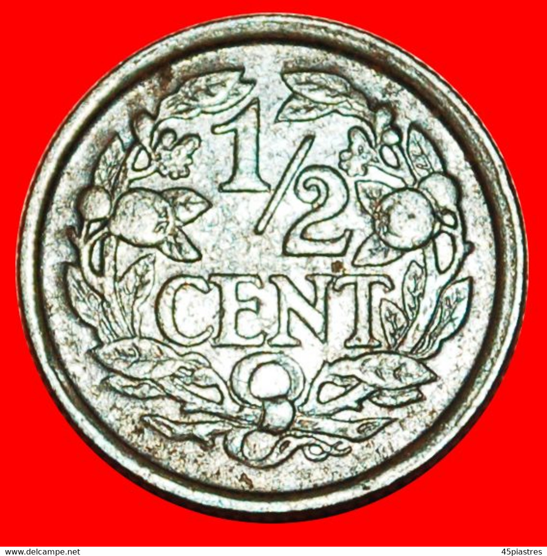 * RAMPANT LION (1909-1940): NETHERLANDS ★ 1/2 CENT 1917! WILHELMINA (1890-1948)! ★LOW START ★ NO RESERVE! - 0.5 Centavos