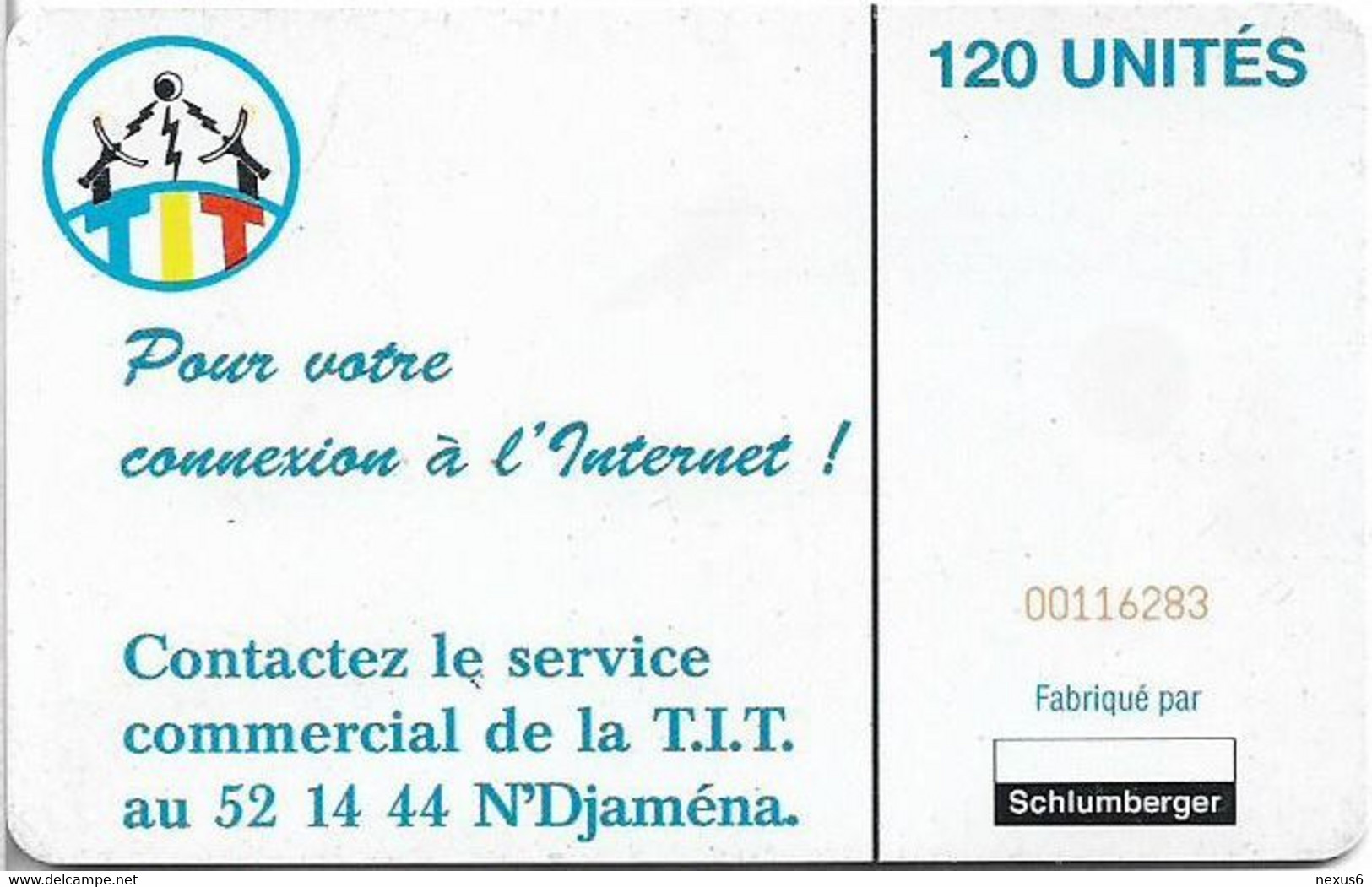 Chad - ONPT (Chip) - Internet (SANIMEX Issue, Old TIT Logo, Cn. 0011xxxx), SC7, 120Units, Used - Chad