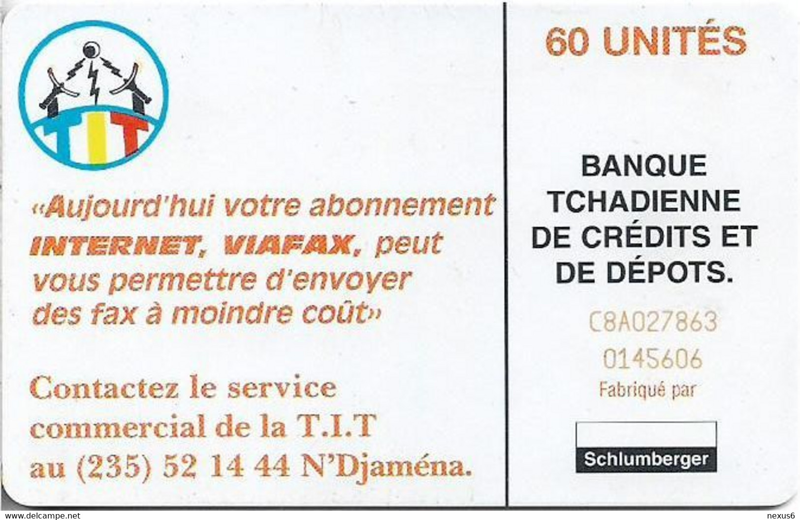 Chad - ONPT (Chip) - Bank Of Tchad 2, Cn. On Plain White Surface, SC7, 60Units, Used - Tchad