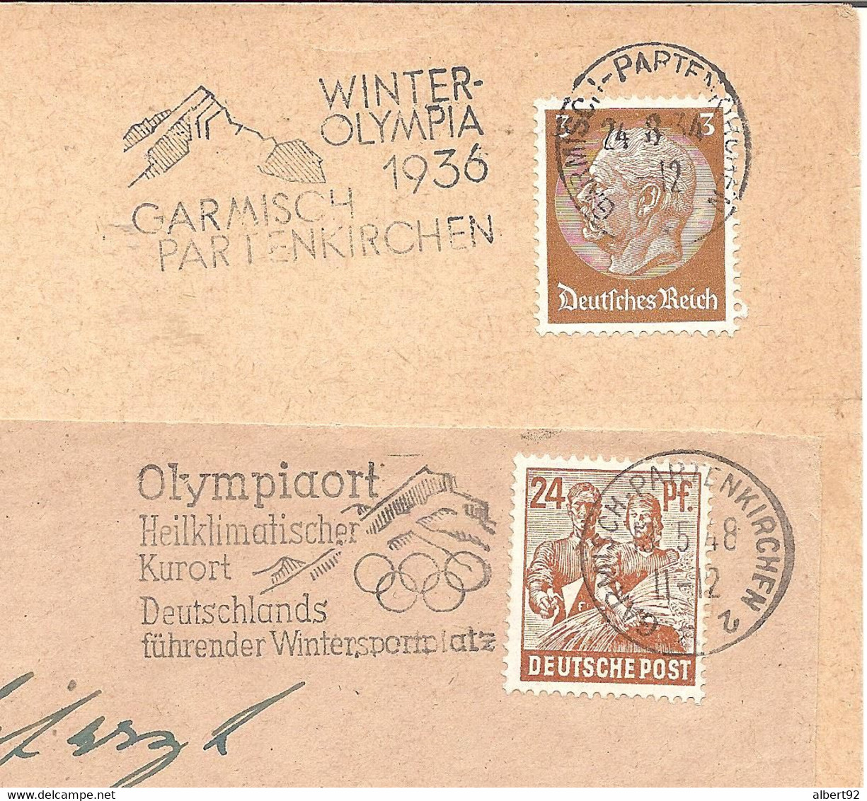 1936 Jeux Olympiques D'Hiver De Garmisch-Partenkirchen: 2 Flammes: (annonce" 1934) + (tourisme 1948) - Hiver 1936: Garmisch-Partenkirchen